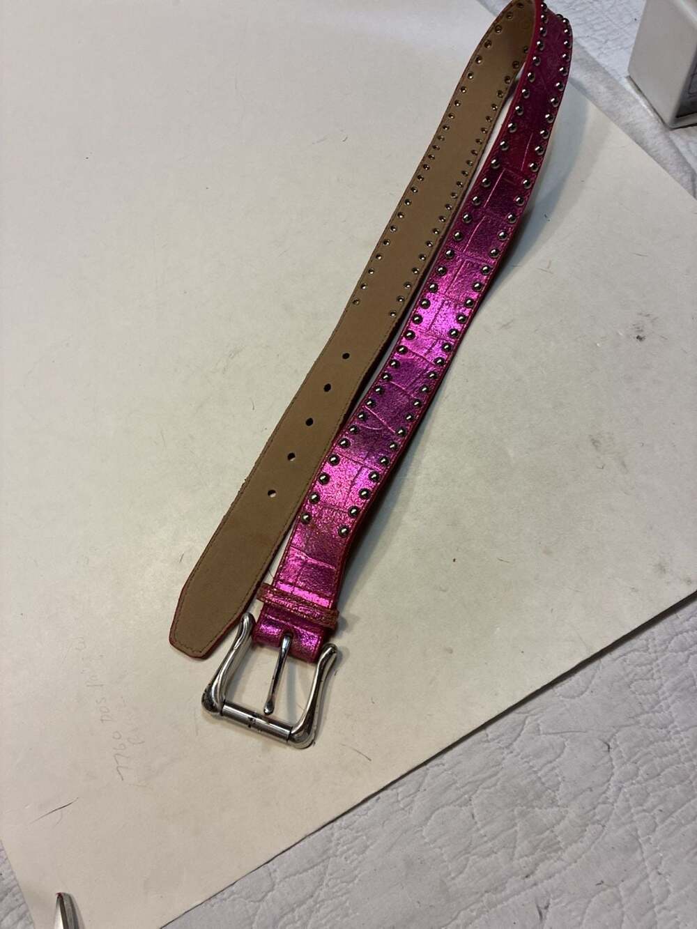 Guess Pink Croc Metallic Studded Leather Belt Medium